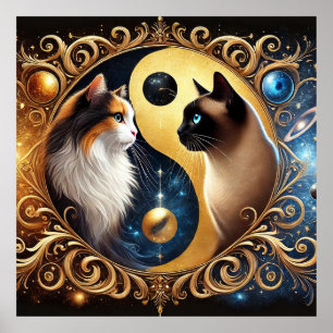 Cats Symbolising Balance with a Yin Yang Poster