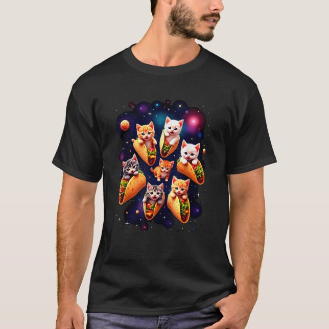 Cats Tacos Funny Kitten Cats Space Mexican Food Lo T-Shirt (Front)