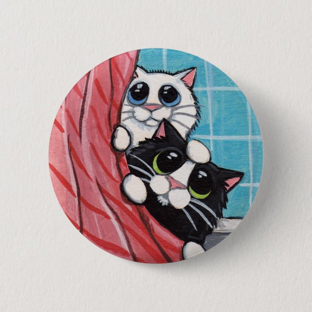 Cats Taking A Shower - Cat Art Button (Front)