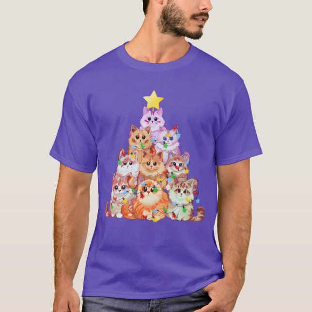 Cats tangled in Christmas Lights Cat Christmas T-Shirt (Front)