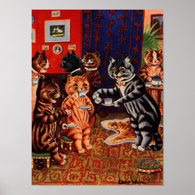 Cats Tea Party by Louis Wain Poster (Front)