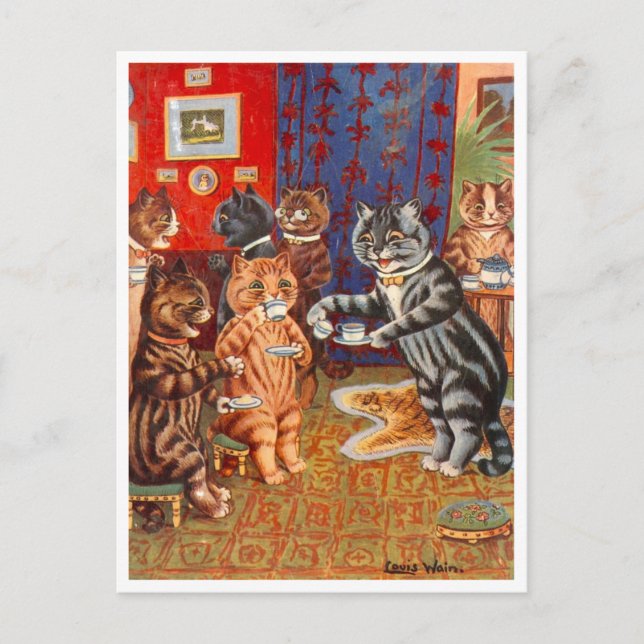 Cats Tea Party Louis Wain Holiday Postcard (Front)