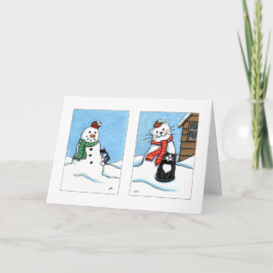 Cats & That Pesky Robin   Diptych Christmas Card