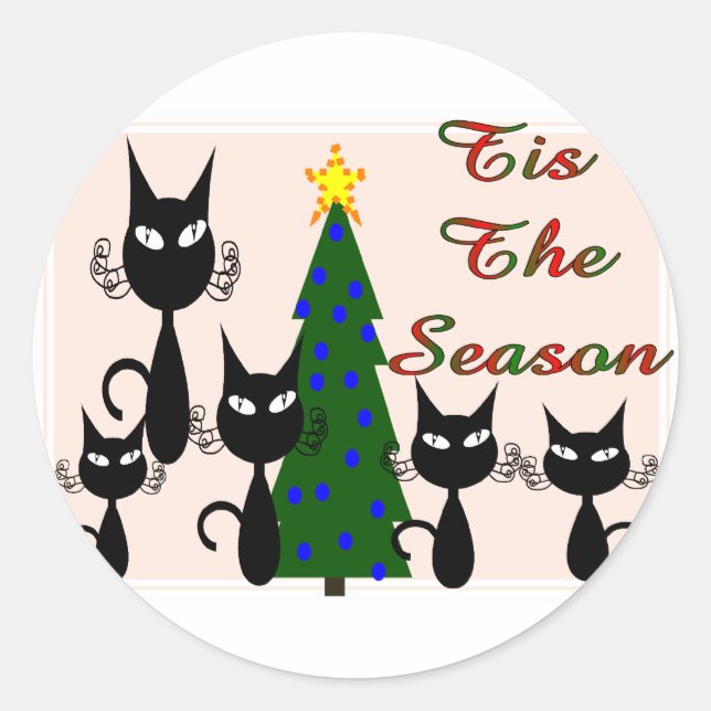 cats "tis' the season" classic round sticker (Front)