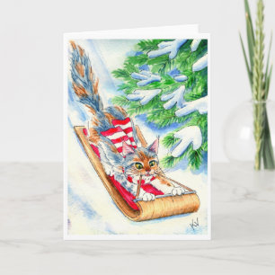 Cat's Toboggan Ride Holiday Card