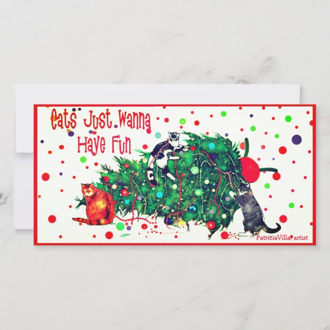 Cats Trashing Christmas Tree Fun Holiday Card (Front)