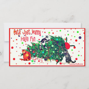 Cats Trashing Christmas Tree Fun Holiday Card