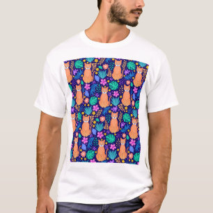 Cats & Tropical Flowers: Dark Pattern T-Shirt