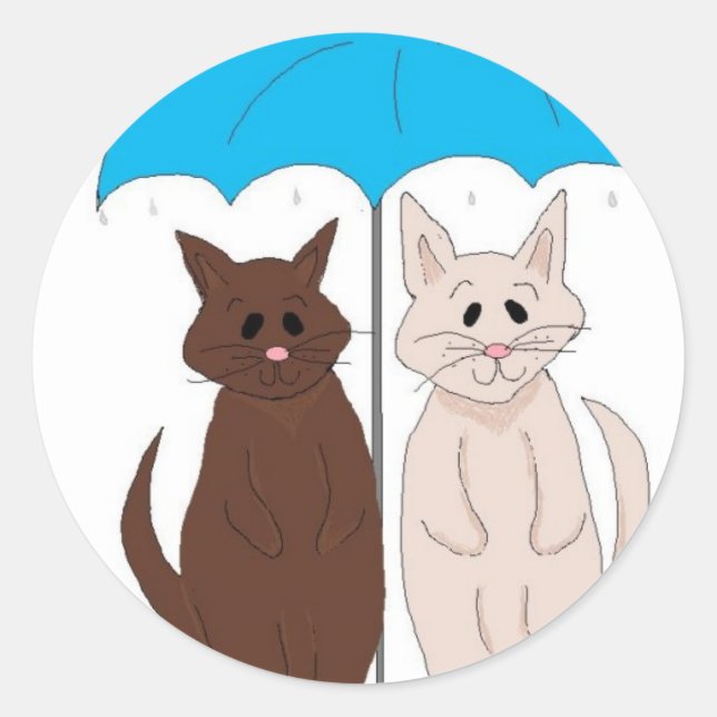 Cats Under An Umbrella Humourous Classic Round Sticker (Front)