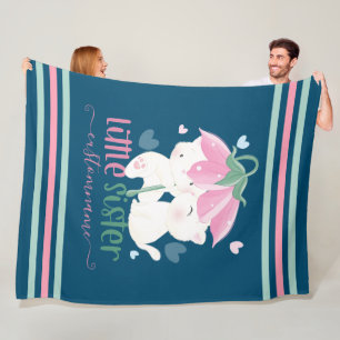 Cats Under Flower Umbrella Custom Little Sister Fleece Blanket