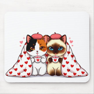 Cats Under Heart Blankets Mouse Mat