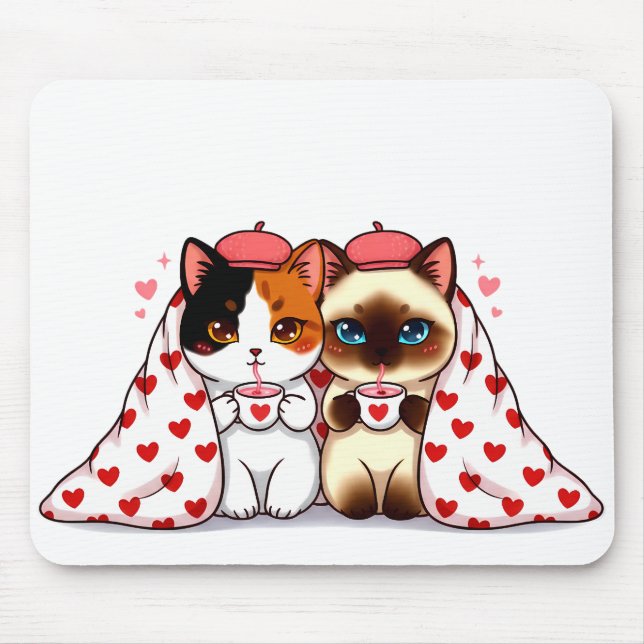 Cats Under Heart Blankets Mouse Mat (Front)