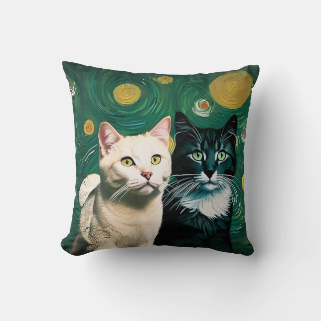 Cats under the starry night (Throw Pillow) Cushion (Front)