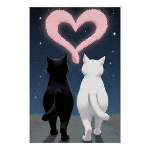 Cats Valentine's Day Holiday Card With Pink Heart Poster