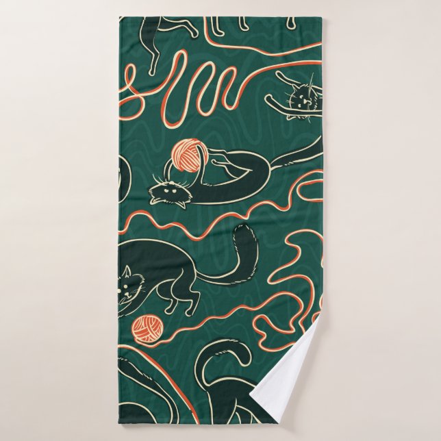 Cats vintage doodle seamless pattern bath towel (Bath Towel)