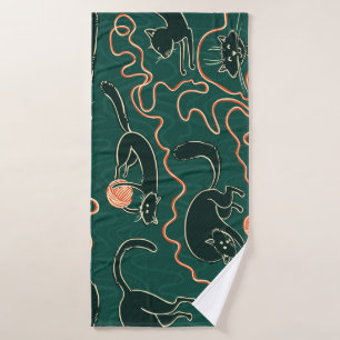 Cats Vintage: Doodle Seamless Pattern Bath Towel