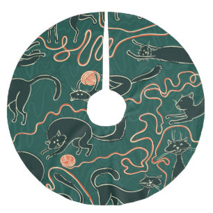Cats Vintage: Doodle Seamless Pattern Brushed Polyester Tree Skirt