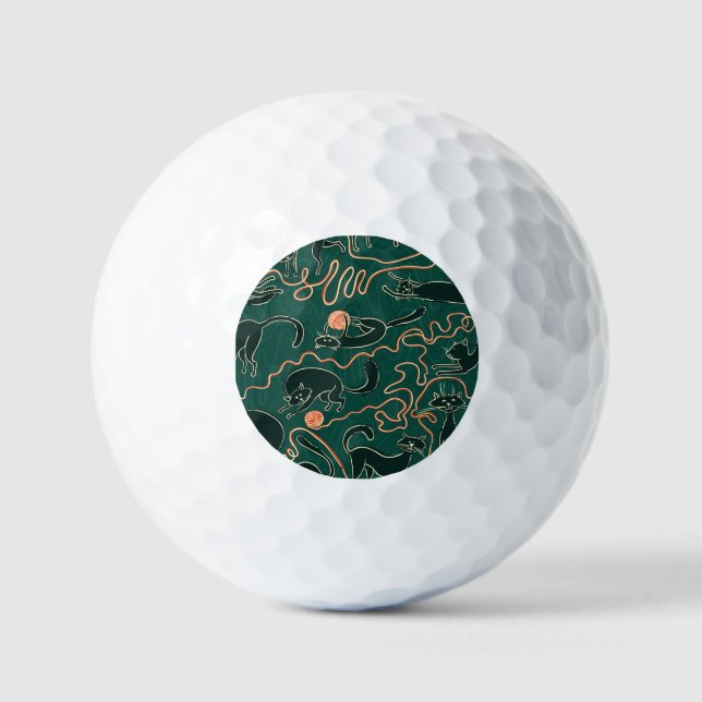 Cats Vintage: Doodle Seamless Pattern Golf Balls (Front)