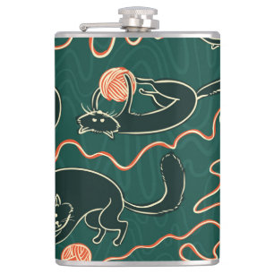 Cats Vintage: Doodle Seamless Pattern Hip Flask
