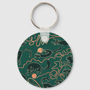 Cats Vintage: Doodle Seamless Pattern Key Ring