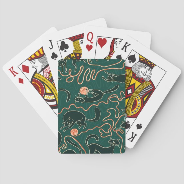 Cats Vintage: Doodle Seamless Pattern Playing Cards (Back)
