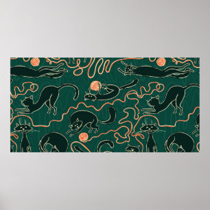 Cats vintage doodle seamless pattern poster