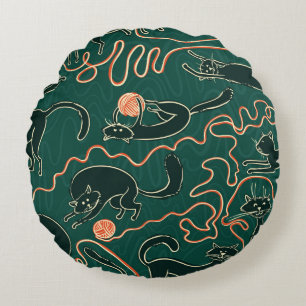 Cats vintage doodle seamless pattern round cushion