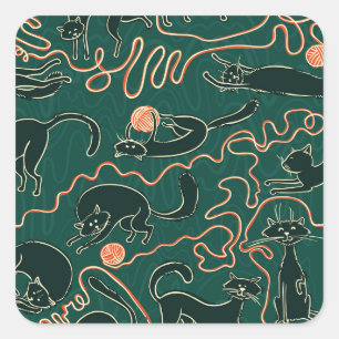 Cats Vintage: Doodle Seamless Pattern Square Sticker