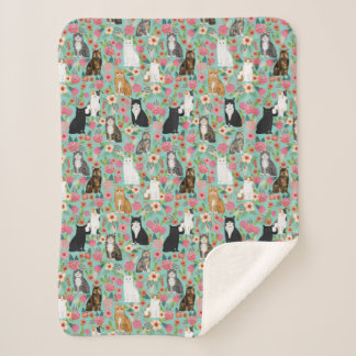 Cats vintage florals mint sherpa blanket