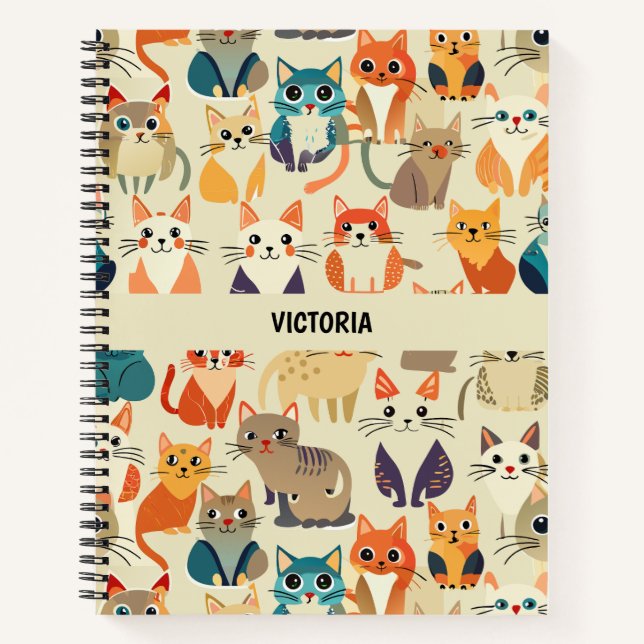 Cats Watercolor Custom Pattern Notebook (Front)