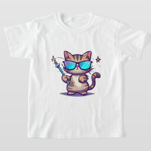 Cats Wearing Glasses Holding Magic Wand Stars T-Shirt