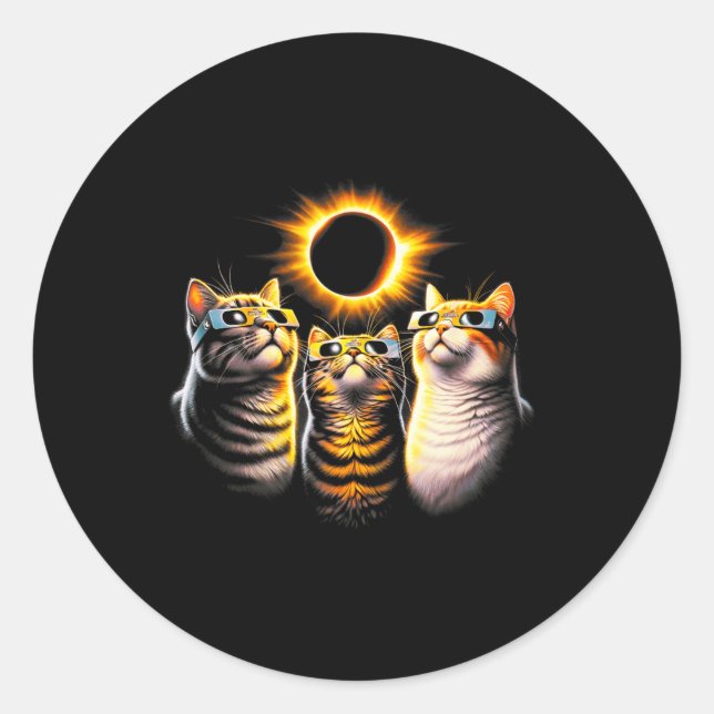 Cats Wearing Solar Eclipse Gles Looking At Moon  Classic Round Sticker (Front)