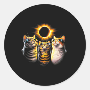 Cats Wearing Solar Eclipse Gles Looking At Moon  Classic Round Sticker