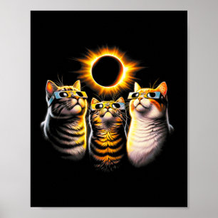 Cats Wearing Solar Eclipse Gles Looking At Moon Poster