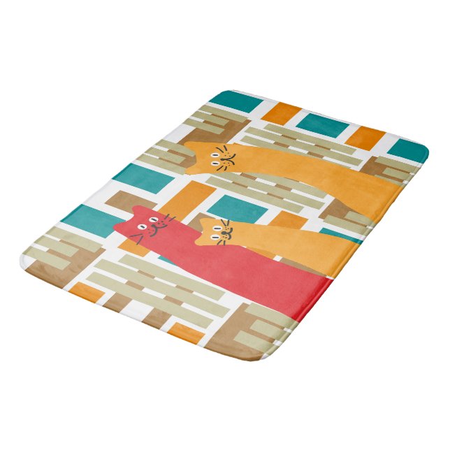 Cats whimsical cute geometric shapes bath mat (Angled)