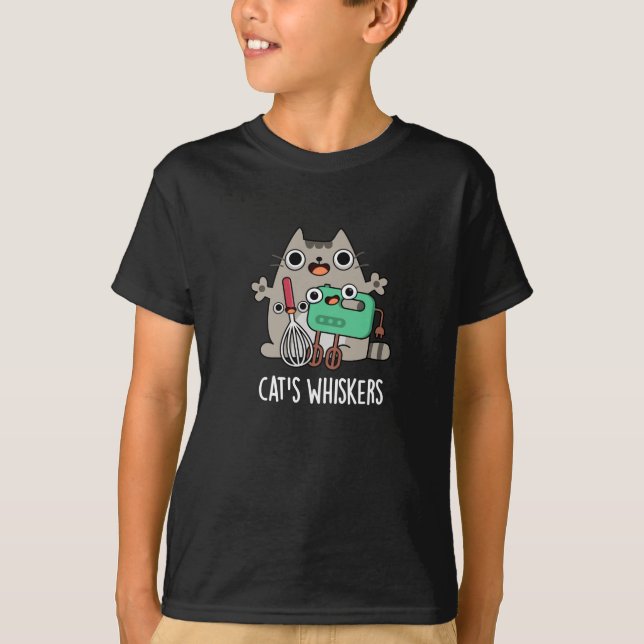 Cat's Whiskers Funny Baking Pun Dark BG T-Shirt (Front)