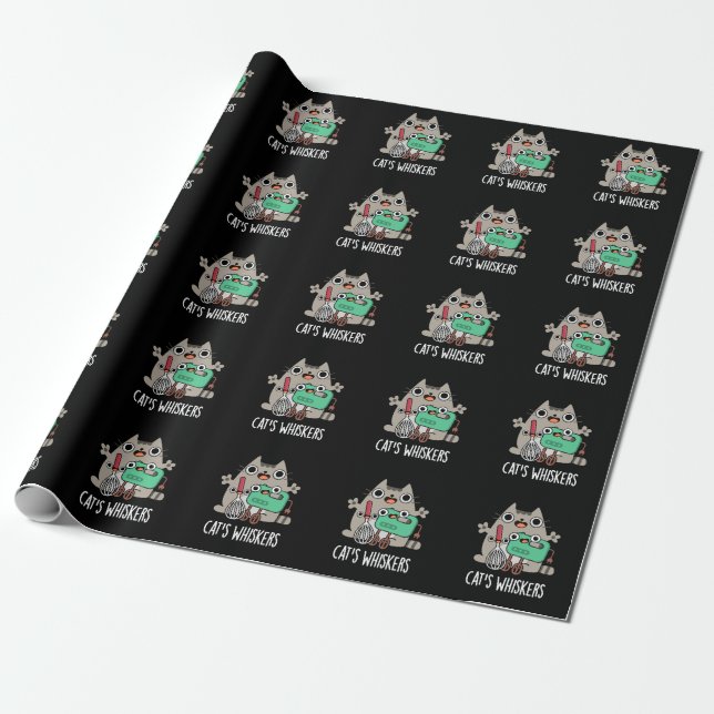 Cat's Whiskers Funny Baking Pun Dark BG Wrapping Paper (Unrolled)