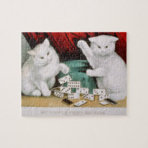 Cats White Kitties Playing Dominoes-Currier & Ives