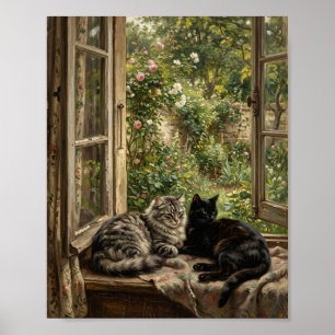 Cats Window Parlour I Vintage Painting Poster