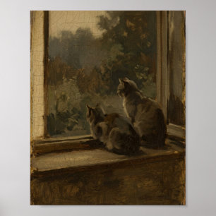 Cats Window Parlour II Vintage Painting Poster
