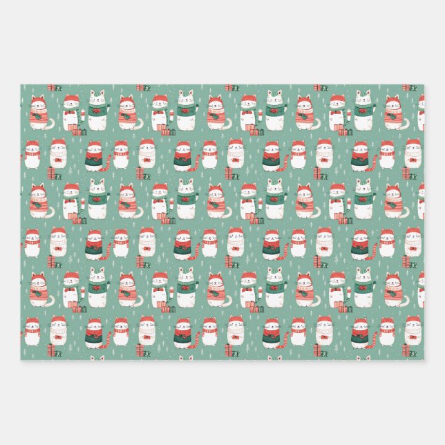 Cats' Winter Wonderland Wrapping Paper Sheet (Front 3)
