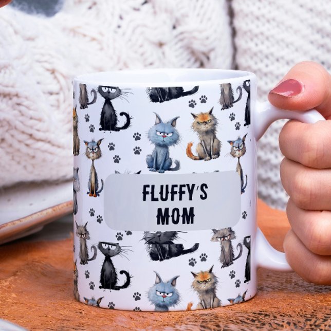 Cats With Grumpy Scowling Faces Pattern With Name Coffee Mug (Creator Uploaded)