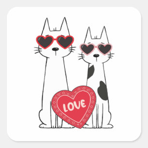 Cats with Heart Sunglasses Square Sticker