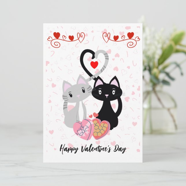 Cats with Heart Valentines Card (Standing Front)