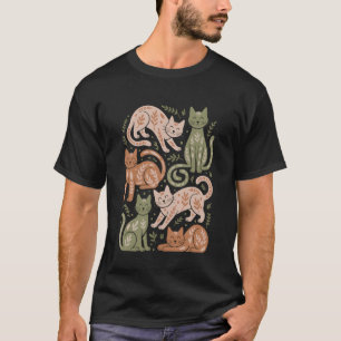 Cats with Leaves Nature Inspired Boho Cat T-Shirt