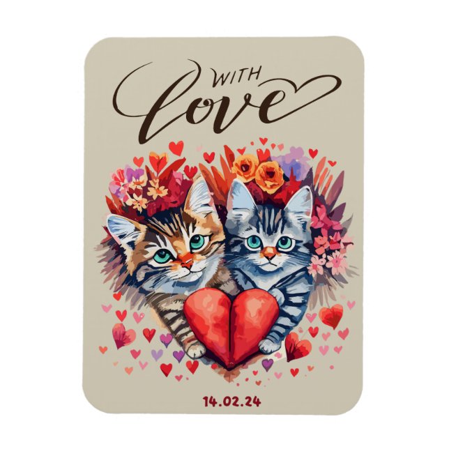 Cats with Love Folded Greeting Card Magnet (Vertical)
