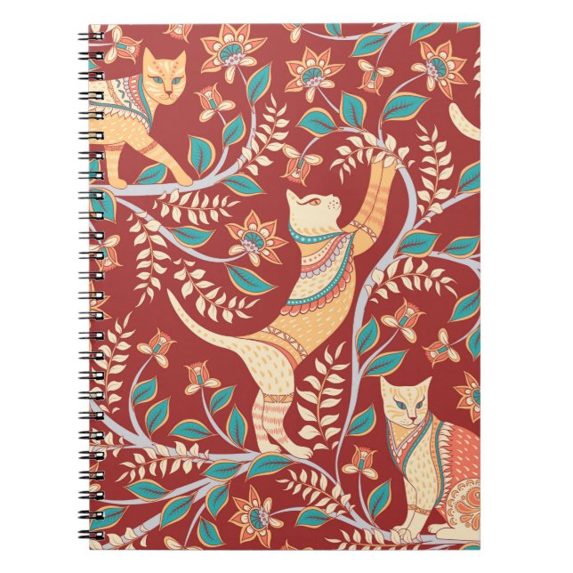 Cats with ornaments,branches with flowers and leav notebook (Front)