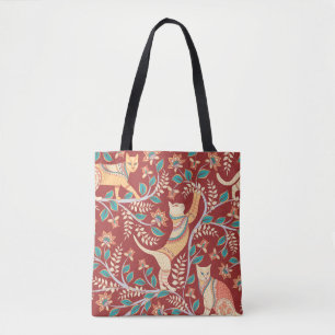Cats with ornaments,branches with flowers and leav tote bag
