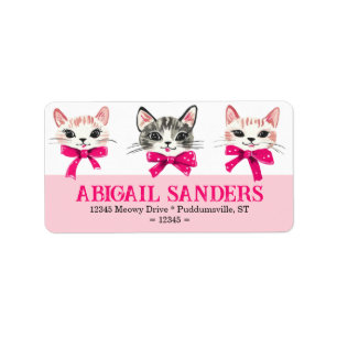 Cats with pink bows large return address label