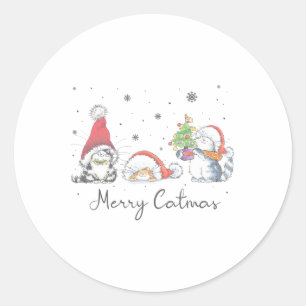 Cats With Santa Hat Merry Catmas Cat Lover Christm Classic Round Sticker